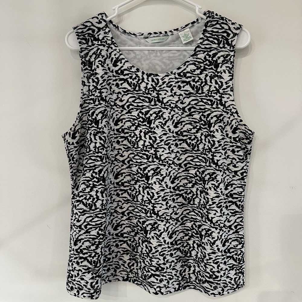 Laura Ashley Womens Tank Textured Black‎ White Pattern Scoop Neck Large